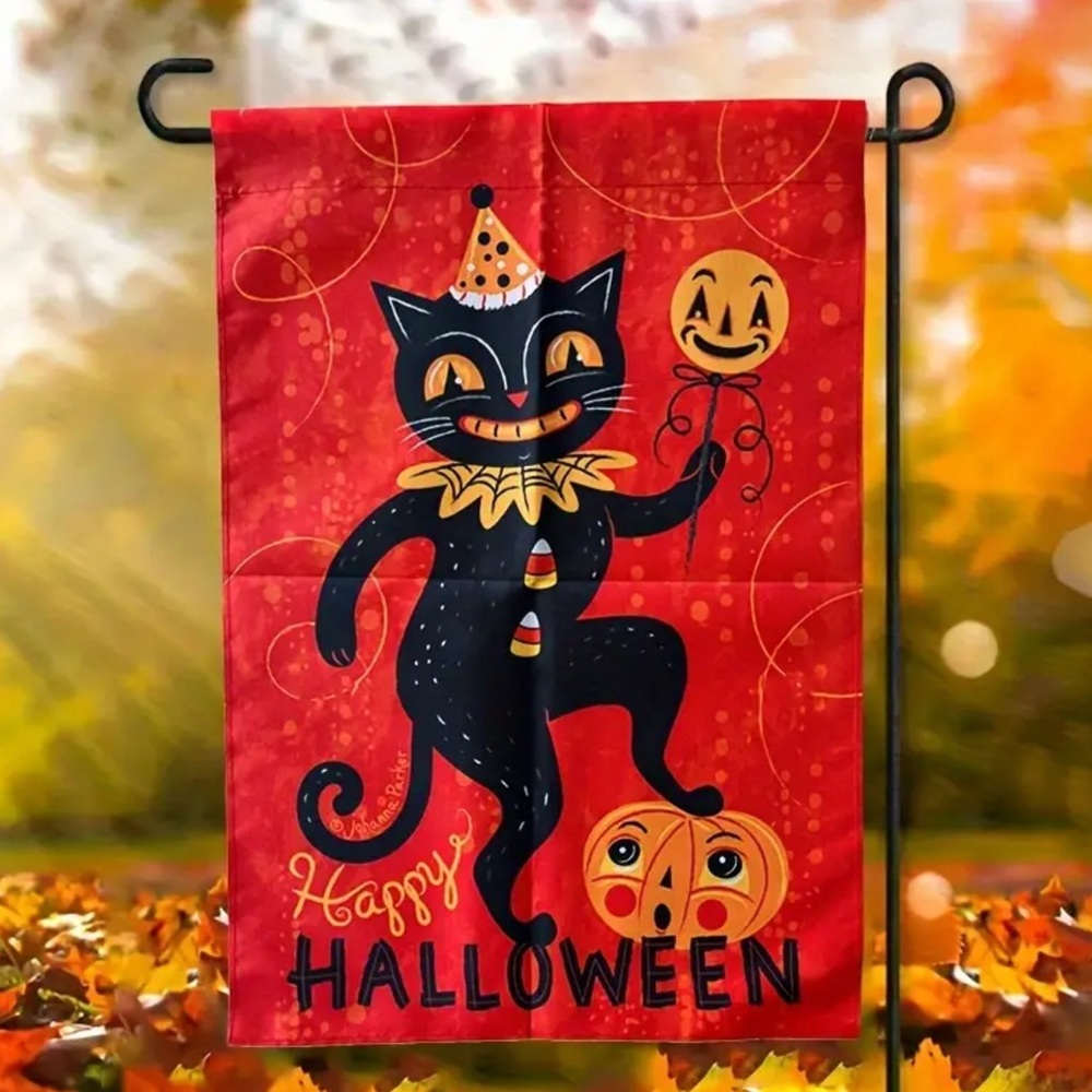 New Johanna Parker Inspired Vintage Halloween Style Black Cat Garden Flag